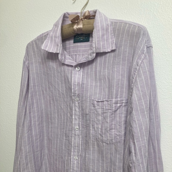 💙ColorPlus Men’s Button Up Linen Cotton Blend Shirt Tailored Fit, Purple - L /42 - Picture 2 of 6